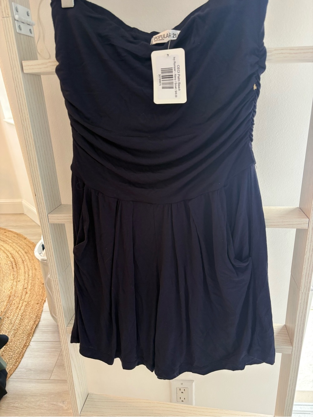 NWT Populaire21 Navy Strapless Ruched Cotton romper